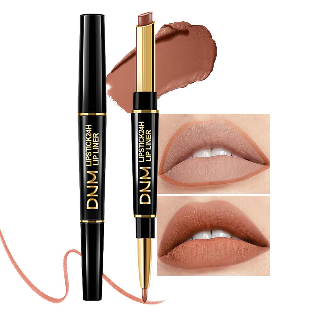 Kaely 2-in-1 Light Nude Brown Matte Lip Liner & Lipstick Combo Set Kit for Women, Magic Neutral Lipstick 24 Hours Original Lips Liner Pencil Stain Gloss Makeup Long Lasting Waterproof 37