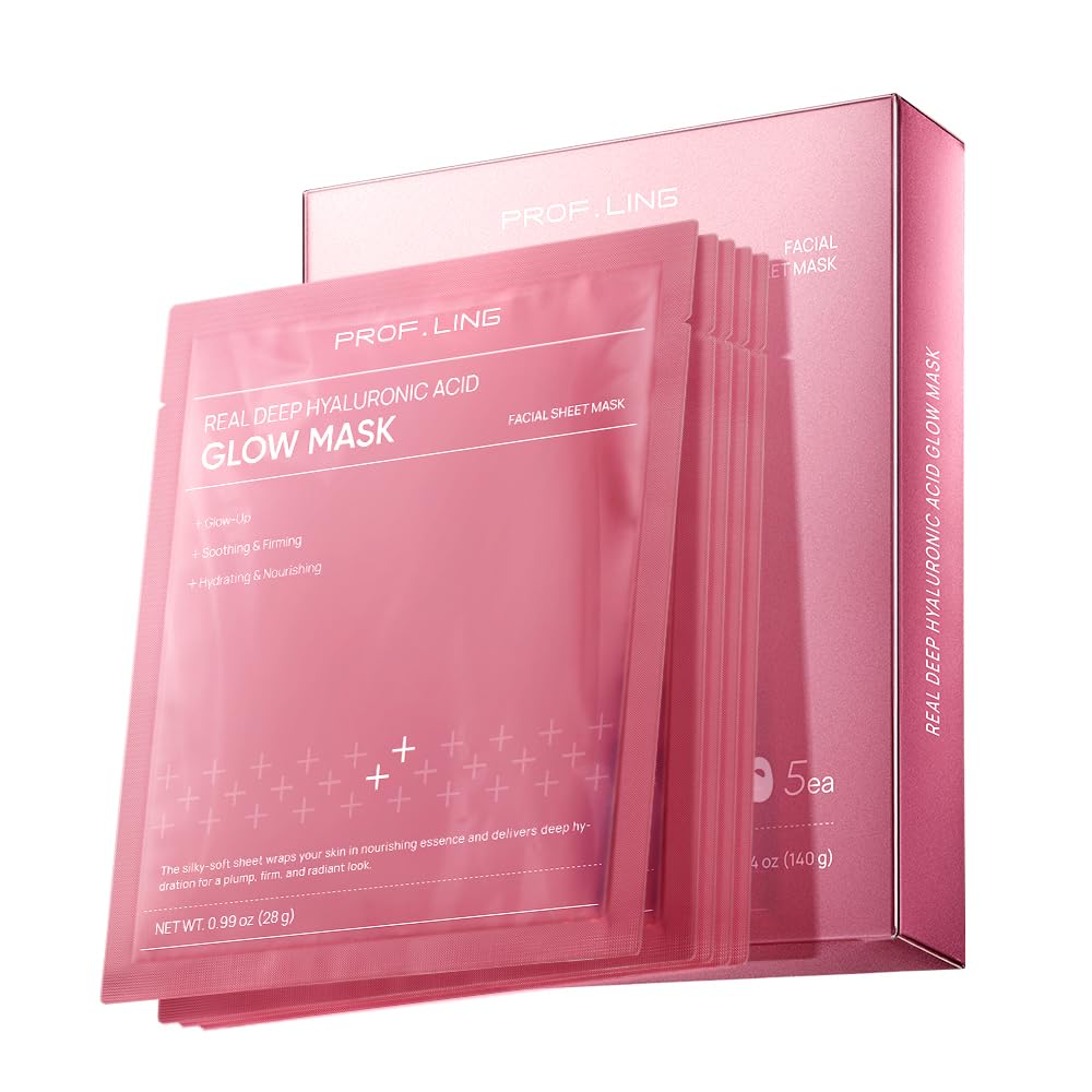 REAL DEEP Hyaluronic Acid Glow Mask - Brightening Face Mask for Dull & Tired Skin, Antioxidant Treatment with Ferment Extract, Fights Dryness & Roughness for Even, Radiant Tone, 5 Count