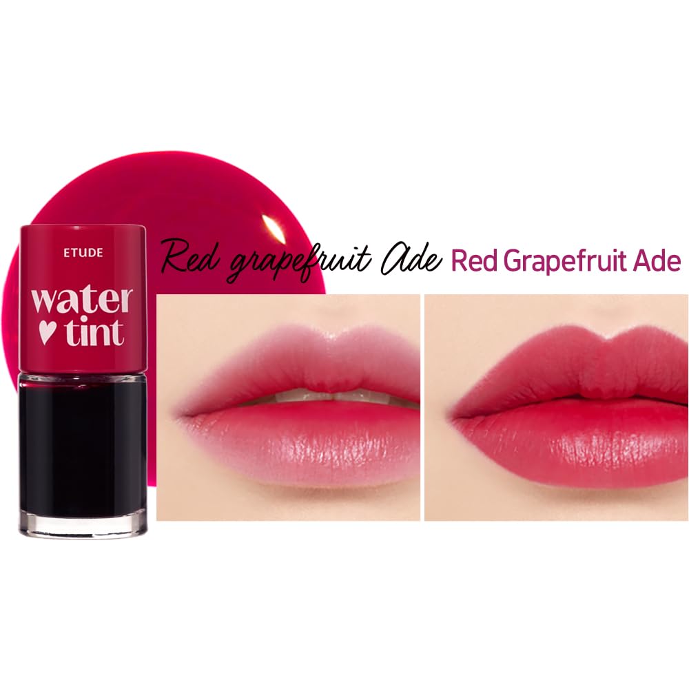 ETUDE Dear Darling Water Tint #4 Red Grapefruit Ade (9g) | Vivid Color Lip Stain with Moisturizing Weightless & Non-sticky Finish Lip Stain | Korean Makeup, Kbeauty