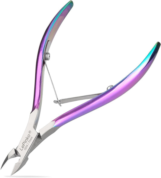 LePinko Professional Cuticle Trimmer kit, Super Sharp Dead Skin Clipper, Labor-saving Cuticula Remover for Fingernail Toenail, Home Salon Use, 7mm Jaw, Rainbow Color