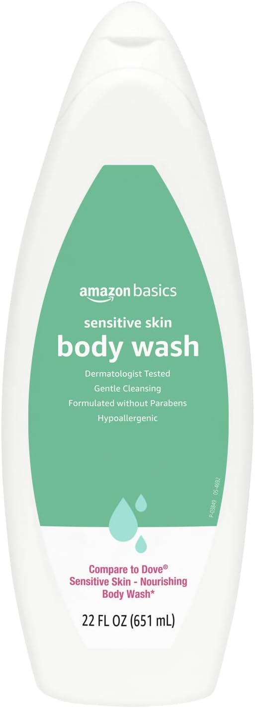 Amazon Basics Body Wash for Sensitive Skin, Hypoallergenic, Unscented, 22 fl oz (Pack of 2)