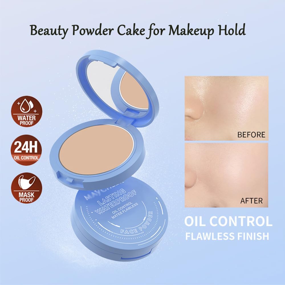 Beauty Powder Cake For Makeup Hold, Face Powder Waterproof Sets Makeup, Matte Perfection Pressed Powder, Long Wearing, Oil & Shine Control for All Skin Tones (#3, 1)
