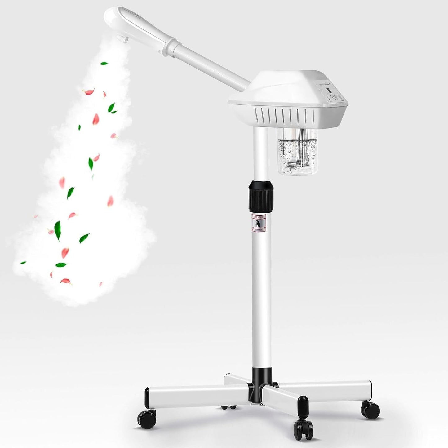 Professional Facial Steamer on Wheels, Esthetician Steamer with Hot Ozone Mist, Stand Face Steamer for Facial Deep Cleaning, Steamer for Facial for Personal Care or Spa, White