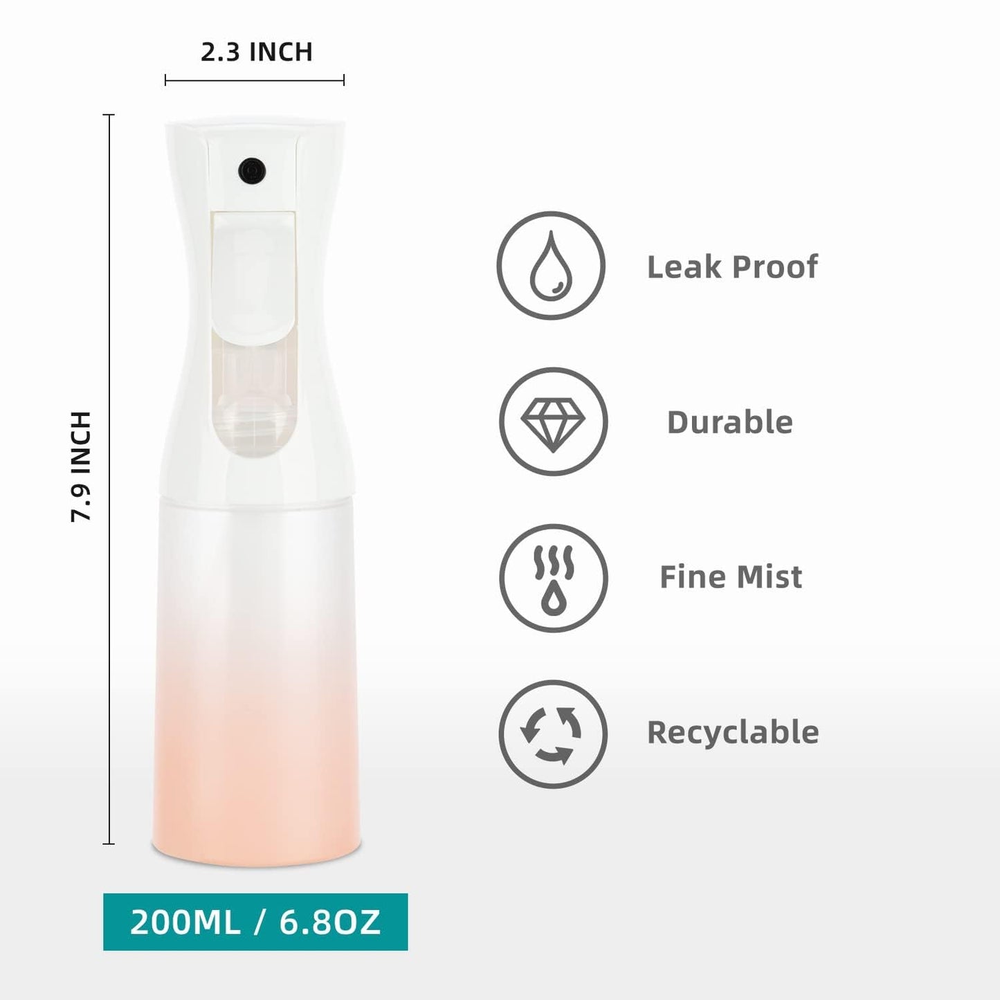Spray Bottle for Hair (6.8OZ /200ML) Continuous Ultra Fine Mist Sprayer for Hair, Salons, Barber, Plants, Skin Care, Cleaning 1 Pack MATTE PINK