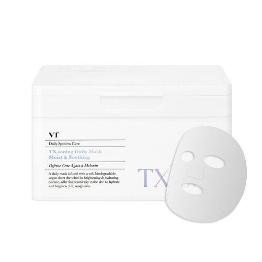 VT COSMETICS TX Toning Daily Mask 30 Sheets, Tranexamic Acid, Niacinamide, Glutathione for Acne Scars, Dark Spots, Sun Spots, Hydrating & Glowing Facial Mask, Fragrance-Free, Korean Face Mask
