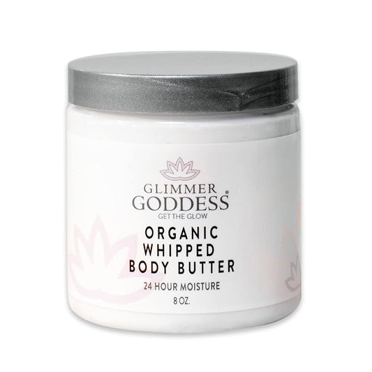 Glimmer Goddess Organic Whipped Body Butter for Women - Moisturizer Cream with Shea & Cocoa Butter, Almonds & Coconut Oil - Honeysuckle, 8oz