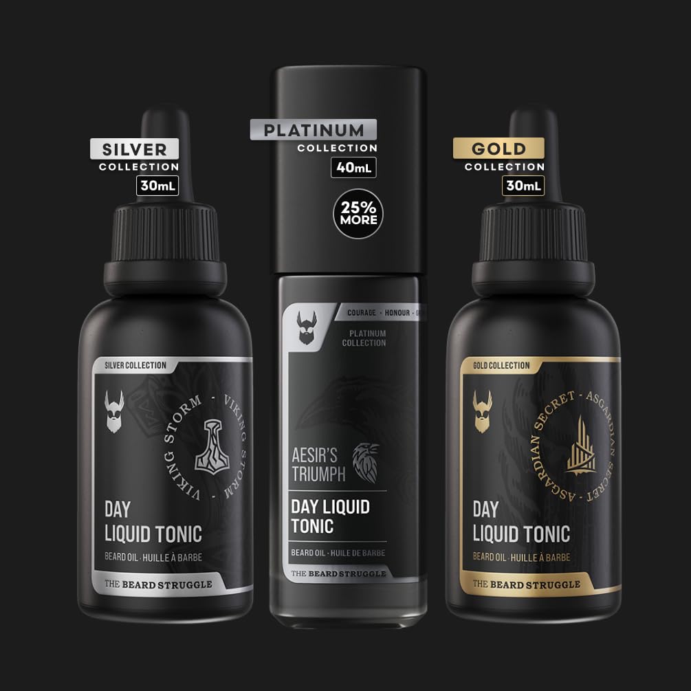 The Beard Struggle - Day Liquid Tonic Beard Oil - Gold Collection, Asgardian Secret - Beard Oil for Men - Moisturize, Softens Hair, Reduces Itch - Day Time Beard Growth Oil (1 Fl oz)