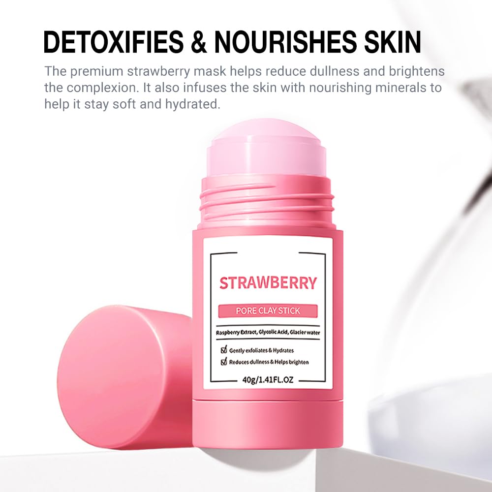 Clay Mask For Face Skincare, Blackhead Remover Face Mask with Strawberry Extract, Deep Pore Cleansing, Moisturizing, Skincare Facial Mask for Refining Pores and Controlling Oil, 40g/1.35oz