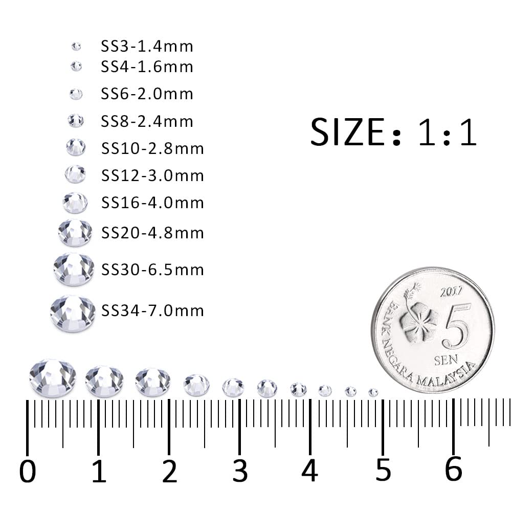 288Pcs White Crystal Rhinestones,Glass Flatback Diamonds for Nail Face Makeup Art Crafts Clothes Glitter Decoration -(SS34,7.0mm,White)