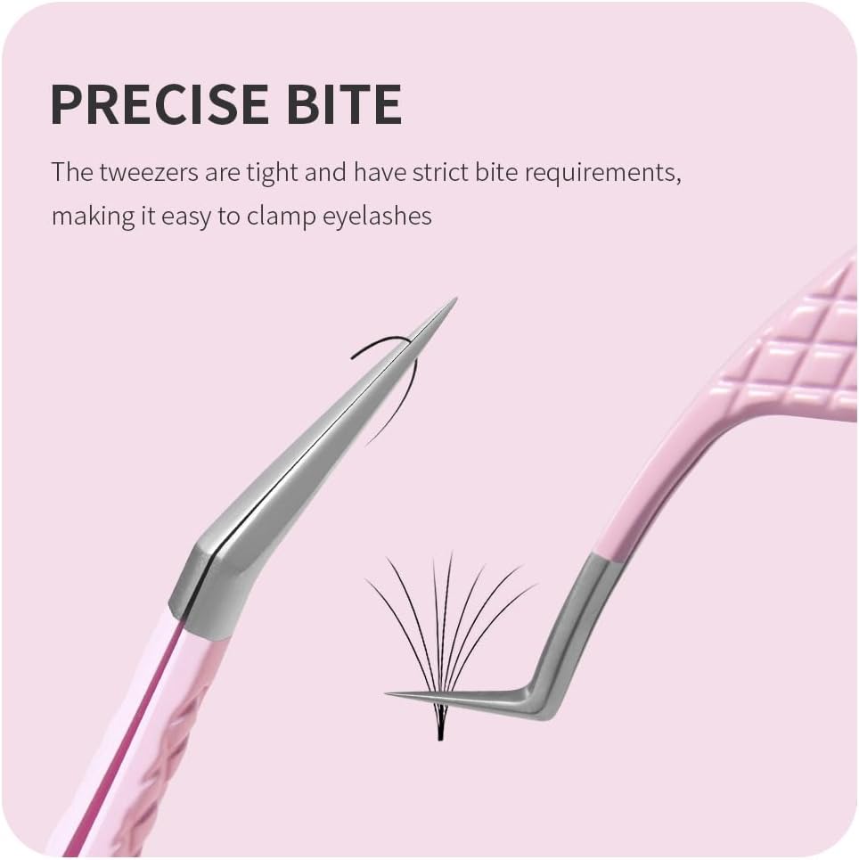Eyelash Extension Tweezers,Fiber Tip Grip Boot Volume Lash Tweezers,Professional Pointed Lash Extension Tweezers for Easy Lash Application and Removal(2Pcs-F03/04)