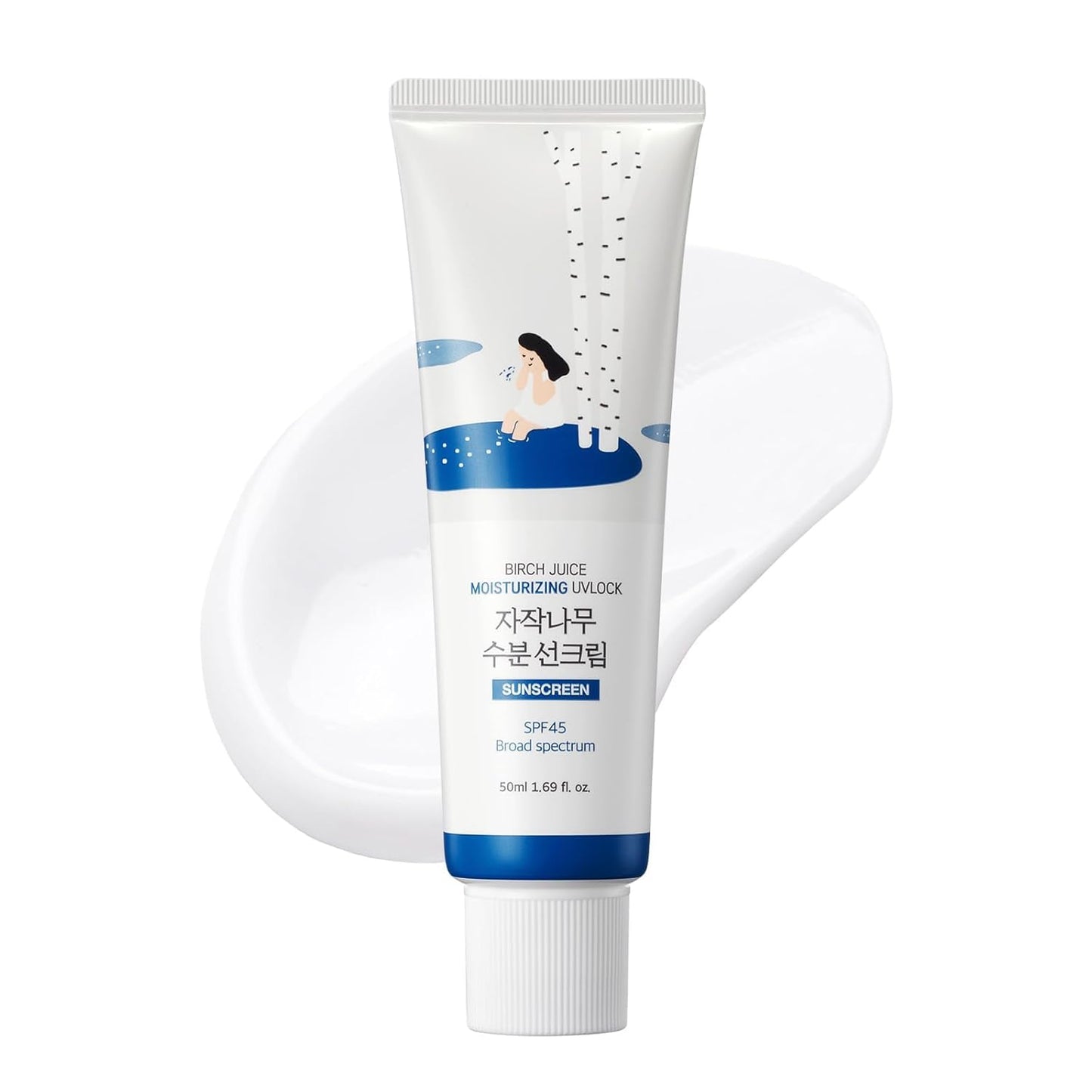 ROUND LAB Birch Juice Moisturizing UV LOCK SPF 45 | NBC No1 SPF, Glow Sunscreen for Daily Skincare, Non-toxic, UV Protection, Lightweight, Oil-Free, Organic, Korean Sunscreen (1.69 Fl Oz)