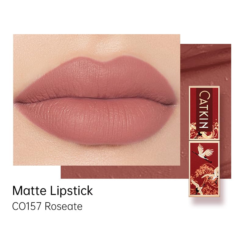 Catkin Moist Lipstick Hydrating High Impact Color Infused with Vitamin E and Avocado Oil Smooth Soft Texture Long Lasting Glow + Matte Finish 2pcs Set 01