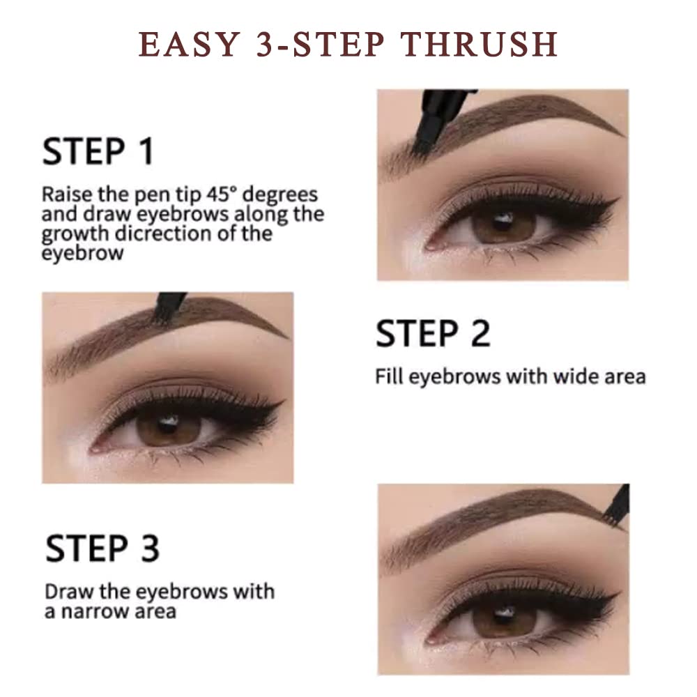 Waterproof Eyebrow Pen - Microblading Tattoo Brow Pencil, 24 Hours Long Lasting, Creates Natural Looking (Brunette - 2 PCS)