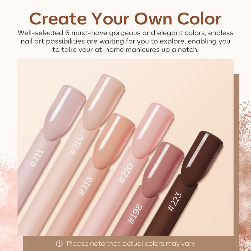 Modelones Acrylic Powder 6 Colors Acrylic Nail Powder Kit Skin Tones Brown Neutral Milky Daily Elegant Nail Acrylic Powder for 3D Acrylic Nail Art Nail Extension No Nail Lamp Needed