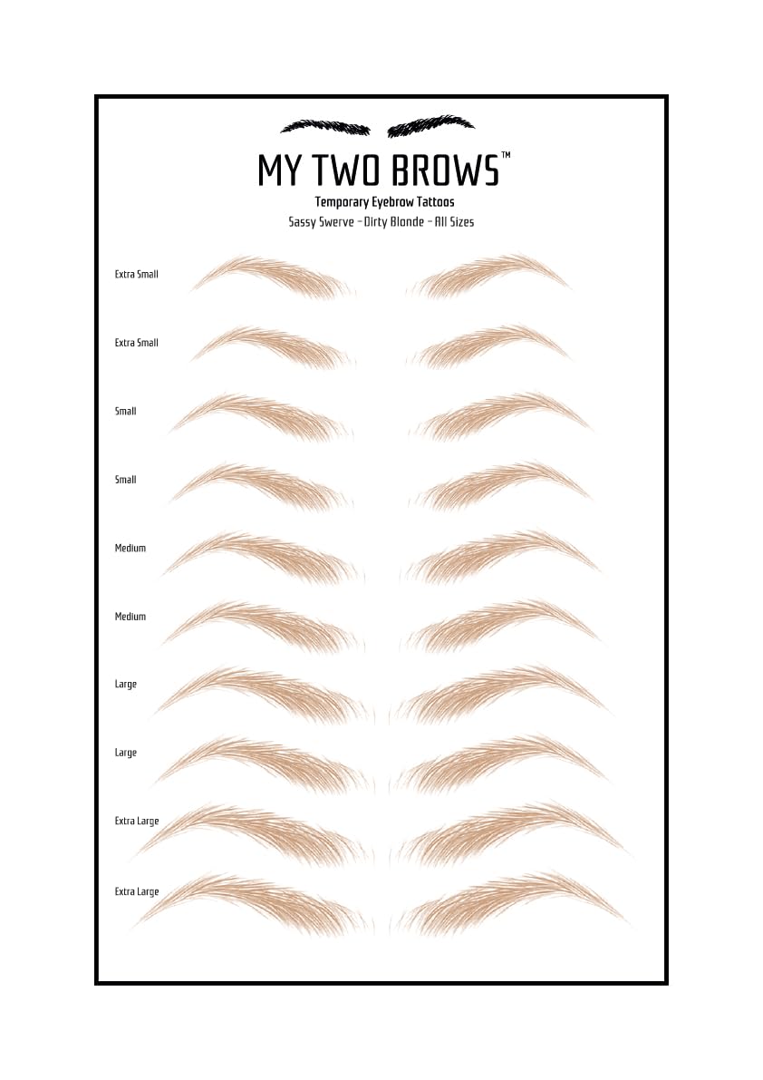 (10 pairs) Dirty Blonde Temporary Eyebrow Tattoo - Extra Small Size - Waterproof & Smudgeproof - Sassy Swerve Style Eyebrow Stickers - Sheet Lasts up to 30 Days - Won't Work on Existing Brows