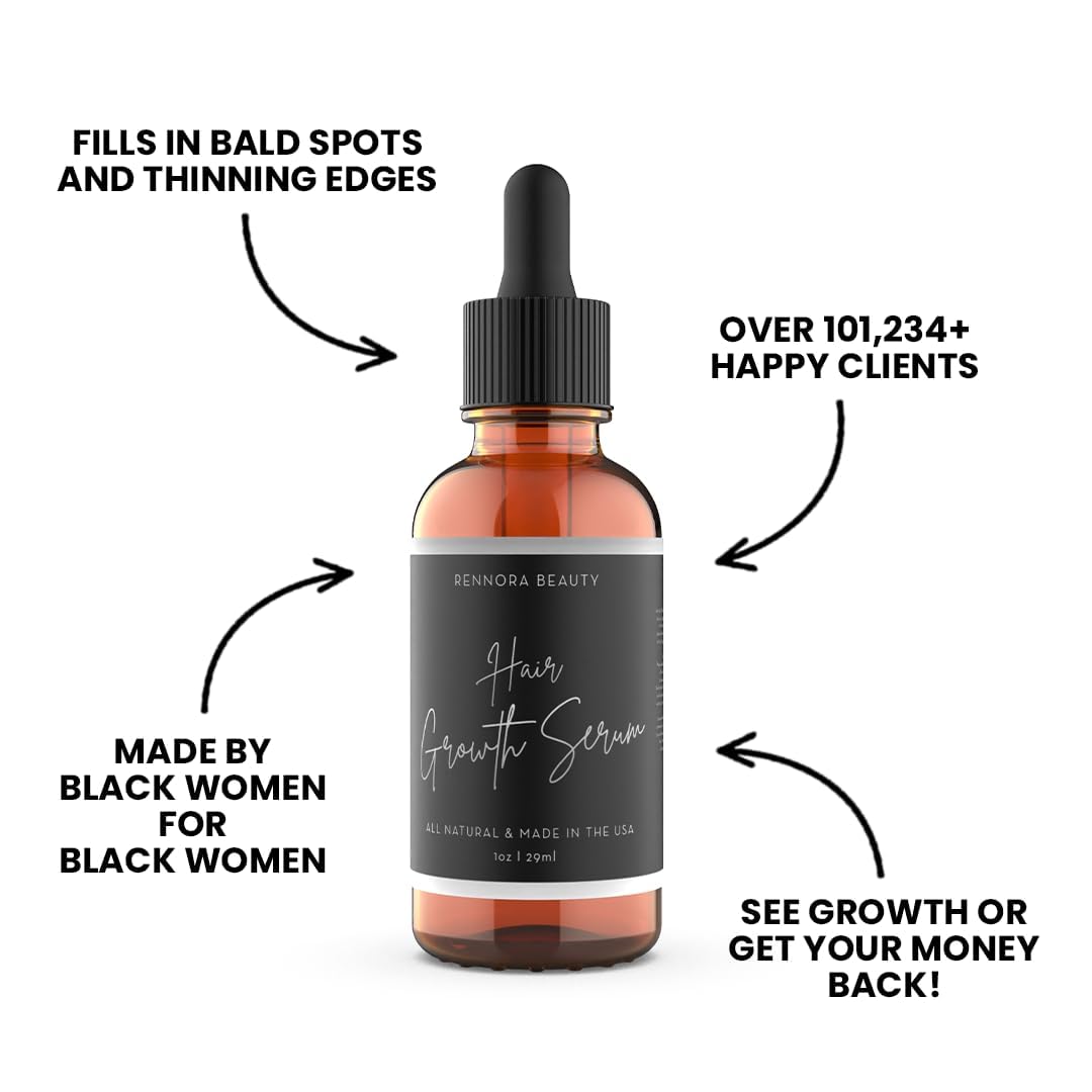 Rennora Hair Growth Serum with Organic Herbs and Natural Vitamins, Peppermint Oil, Stinging Nettle, and Rosemary Oil, No Chemicals, Formulated for Hair Regrowth (1 Pack - 30 Day Supply)