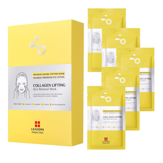 Leaders Insolution Collagen Lifting Skin Renewal Mask | Marine Collagen for Firmness and Elasticity Anti-Wrinkle, Sculpting Facial Sheet | Hydrating Serum for Smooth Skin (5 Sheets)