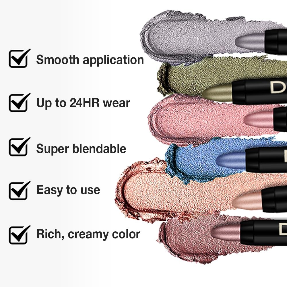 evpct Grey Shimmer Cream Eye Shadow Sticks Brightener Pencils for Women, Shimmery Grey Silky Eyeshadow Applicator Stick Pen Waterproof, Blendable Crease-Proof Stick Eyeshadow Shimmer Eye Makeup 58