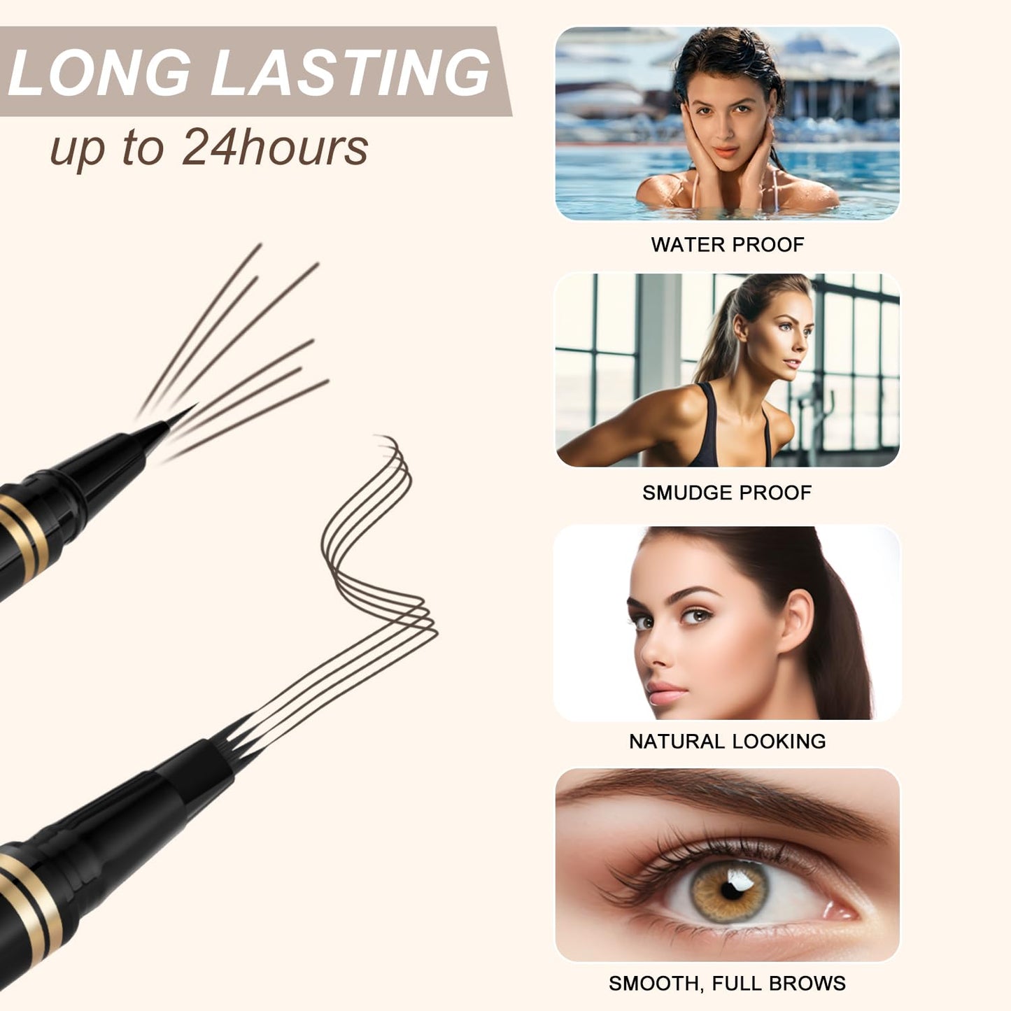 Eyebrow Pen Makeup Kit, with 4 Tip Waterproof Microblading Eyebrow Pencil, Eyeliner, Eyebrow Pomade and Dual-ended Eyebrow Brush, Brow Pencil Eyebrow Kit for Natural Looking - Medium Brown