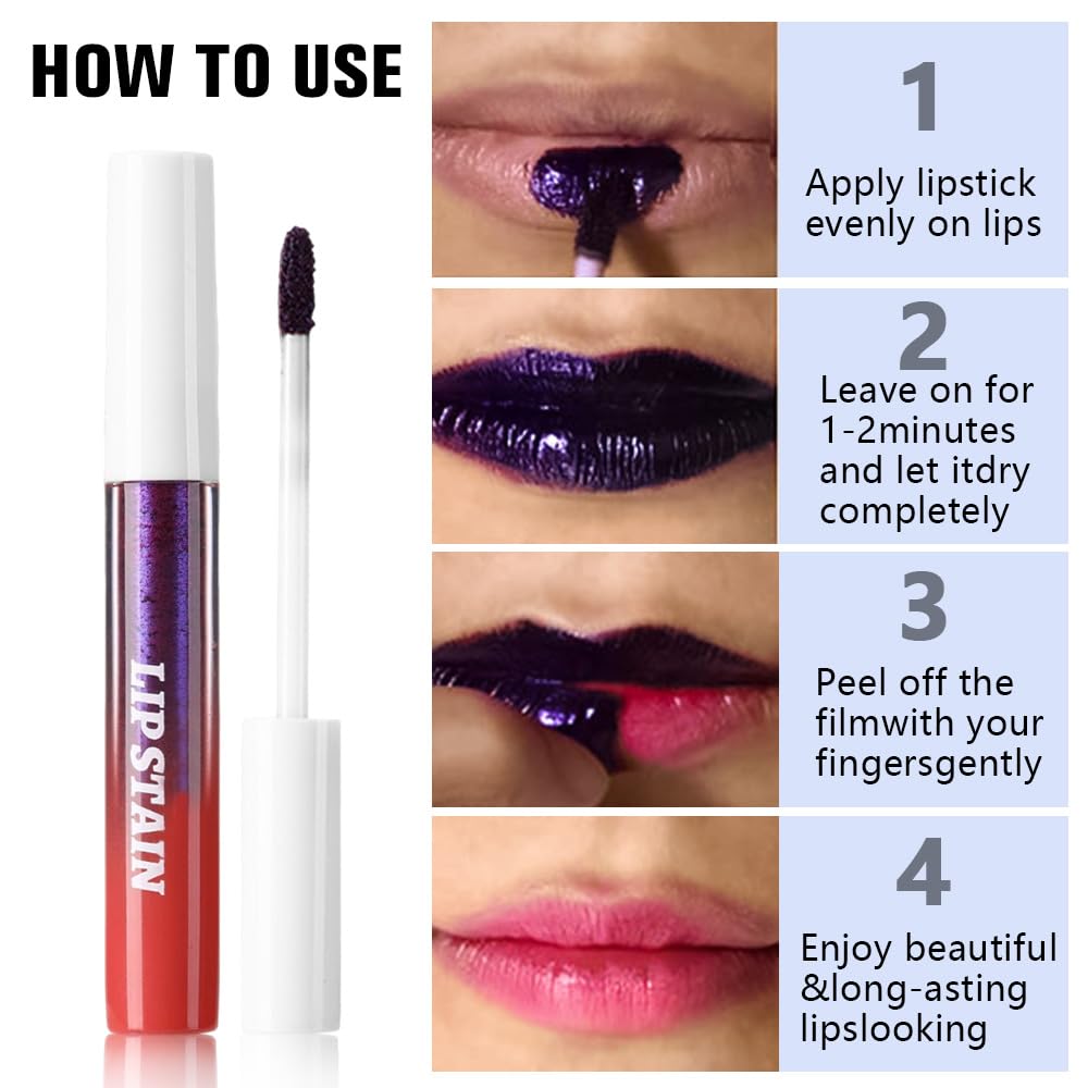 evpct Brownsih Red Peel Off Lip Stain Tints, Liquid Lipstick Lip Stain Long Lasting Waterproof for Women, Non-stick Cup Lipstick Peel Off Highly Pigmented Not Faded Smudge-proof Easy to Apply, 05