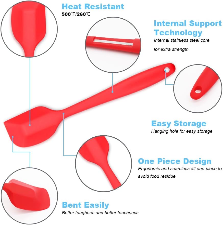 Silicone Spatula 4-piece Set, Heat-Resistant Non-stick Rubber Spatulas with Stainless Steel Core, Light Blue
