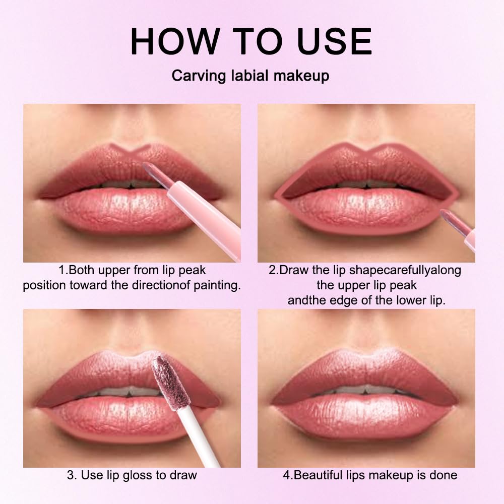 evpct Pine Red Metallic Glitter Lip Liner and Lipstick Combo Lip Gloss Stain Set Makeup for Women Long Lasting Waterproof 24, Warm Pink Metallic Shimmer Frosted Iridescent Shiny Liquid Lipstick 09