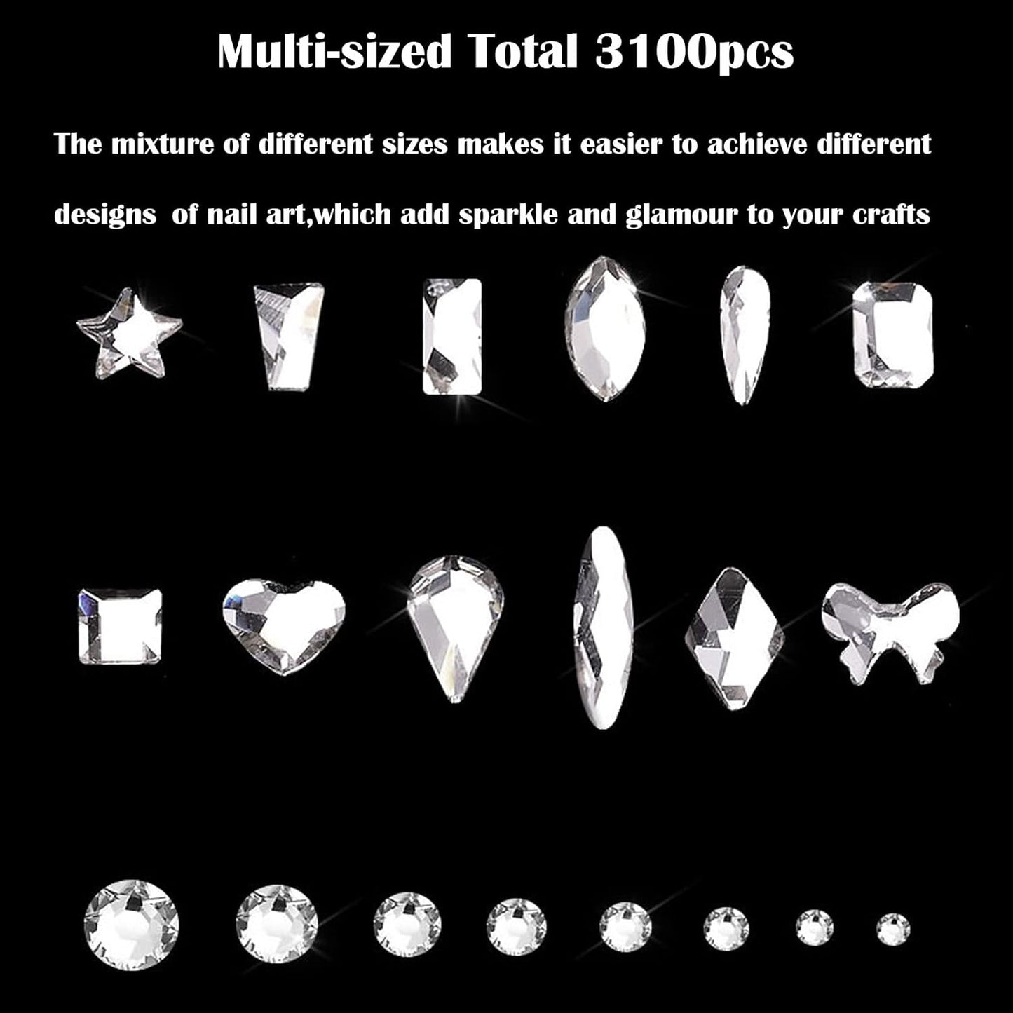 Nail Rhinestones Kit, Nail Art Decorations with Wax Pencil Flat AB Rhinestones Kit DIY Crafts Gemstones for Nail, Shoes, Clothes, Jewels (600 Aurora Diamonds + 2500 Flat Rhinestone)