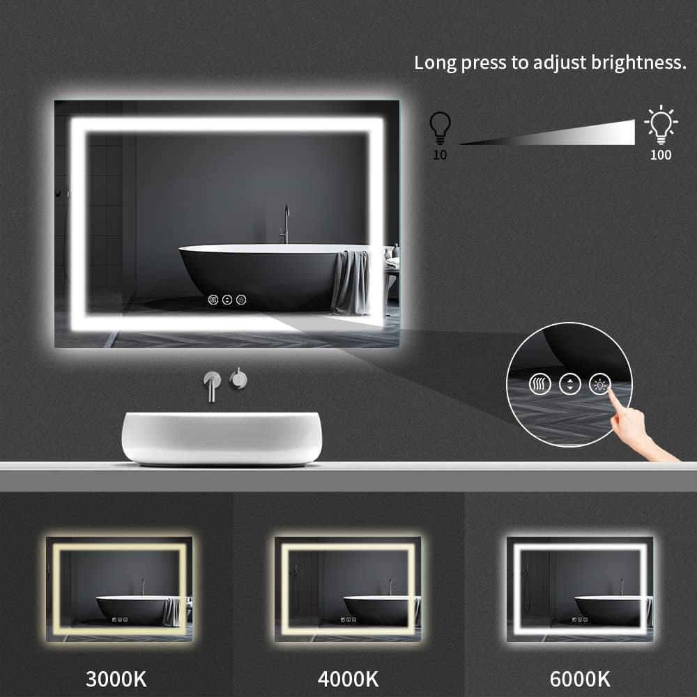 Amorho LED Bathroom Mirror 72" X32" with Front and Backlight, Large Dimmable Wall Mirrors with Anti-Fog, Shatter-Proof, Memory, 3 Colors, Double LED Vanity Mirror