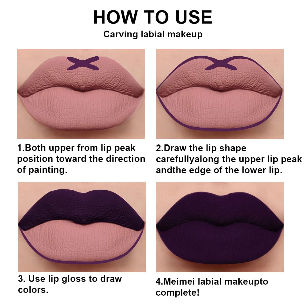 evpct 2Pcs Dark Deep Purple Plum Black Matte lipstick and Lip Liner Pencil Makeup Set for women Matte Smudge Proof Lipstick Lip Stain Long Lasting Waterproof labiales mate 24 horas originales 20#