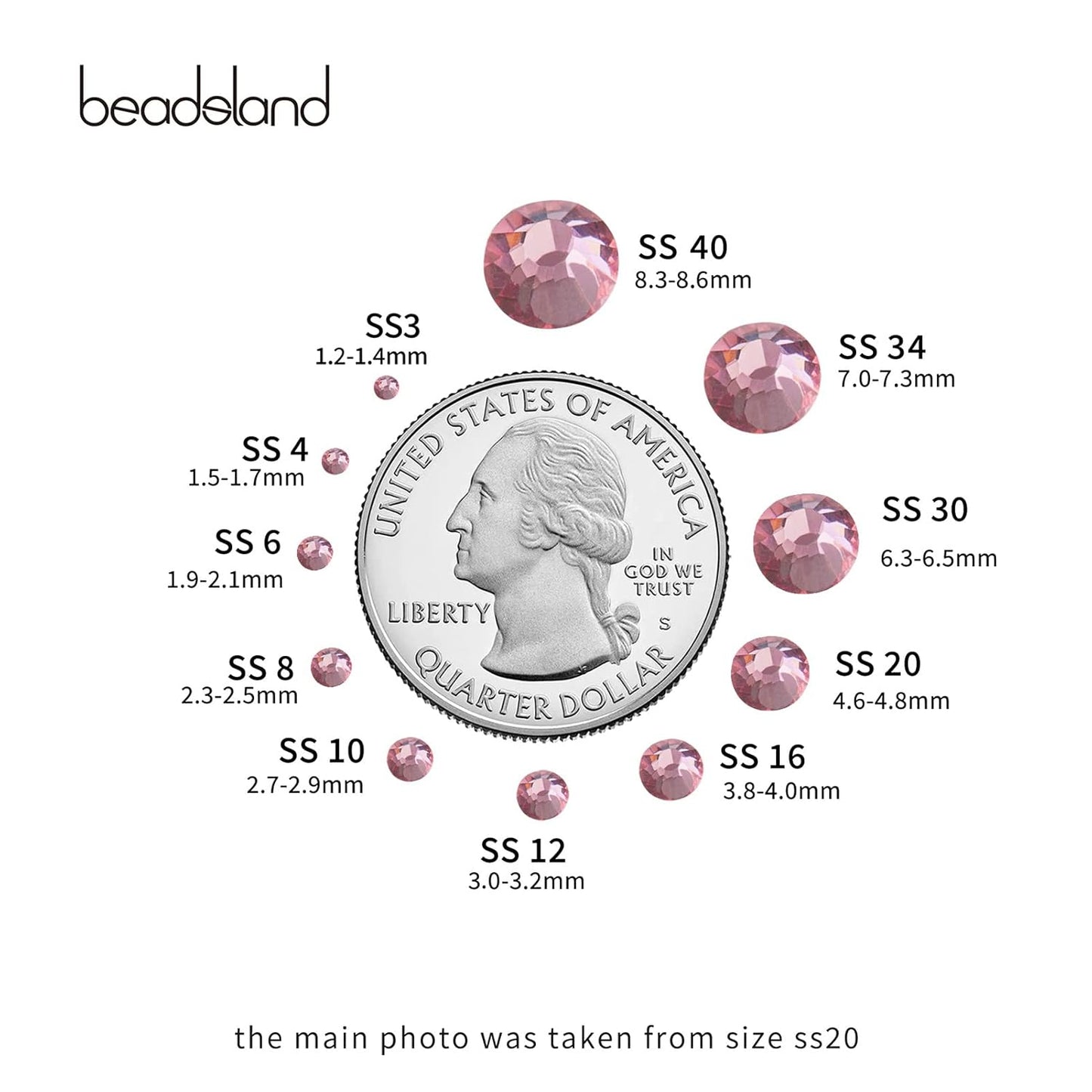 beadsland Flat Back Crystal Rhinestones Round Gems for Nail Art and Craft Glue Fix,Light Purple (1.9-2.0mm) SS6/1440pcs