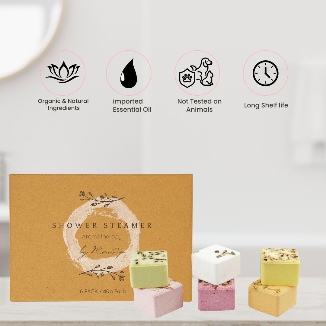 Premium Organic Shower Steamer- Shower Steamers Aromatherapy Essential Oil Infused, 6 Cubes Body Restore Shower Steamers Spa Gifts for Women, Shower Bomb