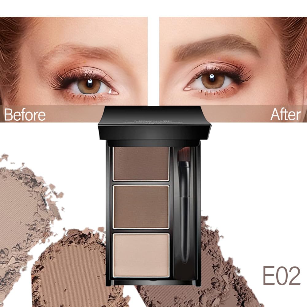 Eyebrow Powder Dark Light Brown Kit,Eye Brow Powder for Women with Brow Brush,Long-Lasting Waterproof Three Colors Brow Filler Get Full Defined Natural Brows,Eyebrow Powder Makeup