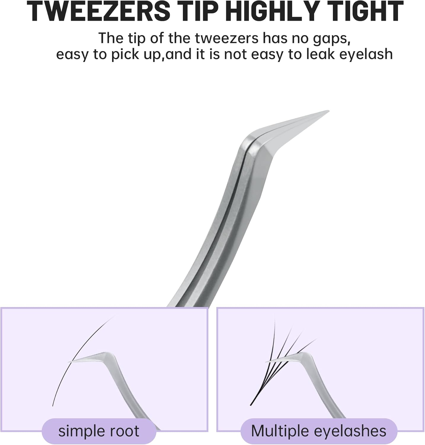 High Precision Lash Tweezers for Individual and Volume Eyelash Extensions Premium Stainless Steel Curved Fiber Tip Professional Isolation Tweezer