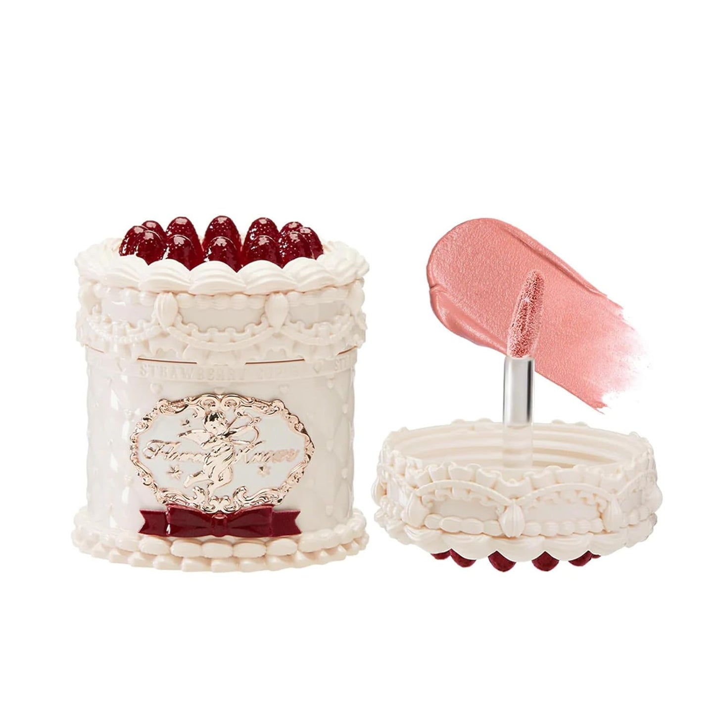 Flower Knows Strawberry Cupid Cake Lip Cream,Velvety-Smooth Matte Liquid Lipstick,Hydrating,Smudge-proof & Stain-Free Lip Stain(V02 Soufflé,0.17 Fl Oz)