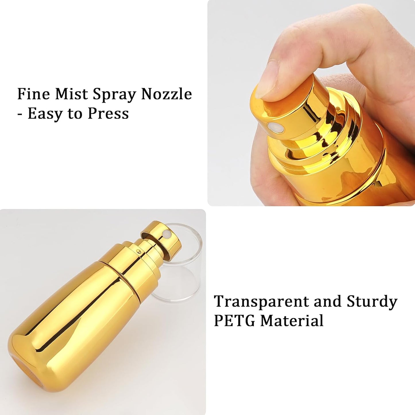 Cosywell Travel Spray Bottle TSA Approved 3 Pack 2oz 60ml Leak Proof Fine Mist Spray Bottle Empty Plastic Refillable Containers for Hair Perfume Toners Rose Water Cosmetics(Brown+Clear+Glod)
