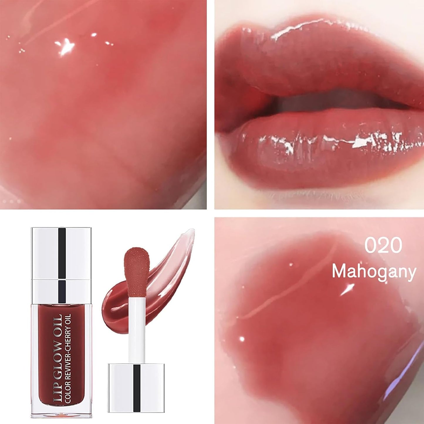 Hydrating Lip Glow Oil-Lip care oil- Lip Oil Tinted for Lip Care and Dry Lips-Prevents Dry Cracked-Non-sticky Big Brush Head-Lip Plumping -Lip Oil gloss tinted-020#MAHOGANY
