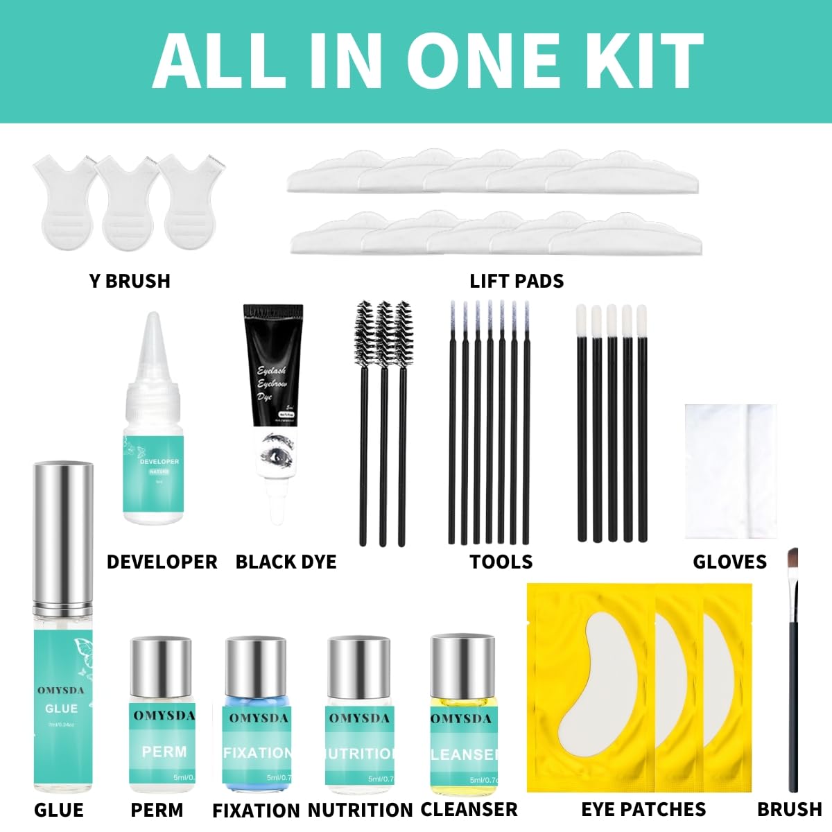 Lash Lift and Black Color Kit, Brow Lamination Kit, Professional 4 in1 Lash and Brow Perm Kit, 6-8 Weeks Long-lasting, for DIY or Professiona Use