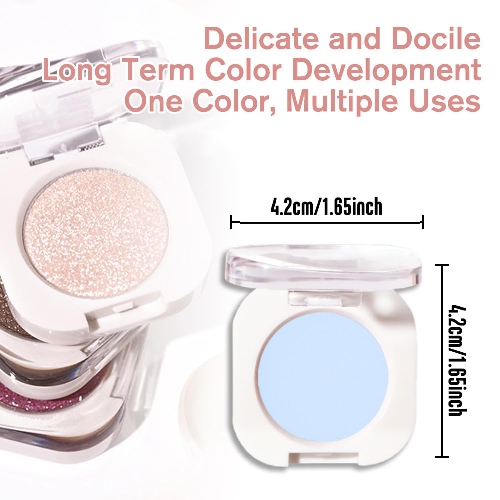 Light Blue White Single Eyeshadow Makeup, Neutral Powde Eye Shadow for Women, Light White Matte Singles Eyeshadow Palette Pigmented Waterproof,sombras para ojos,Girls Monochrome Eyeshadows Gift