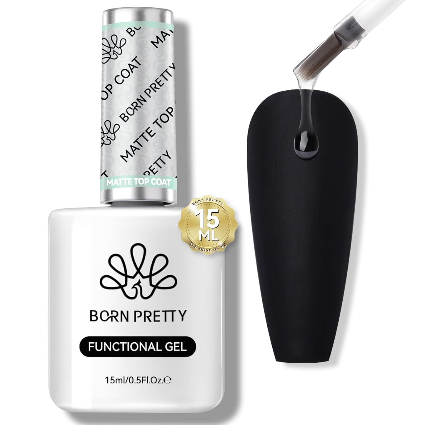 Born Pretty Matte Gel Top Coat, Matte Finish Nail Polish Top Coat Matte Gel Top Coat for Gel Nail Polish, 15ml No Wipe Matte Finish for Long Lasting Gel Nail Art DIY