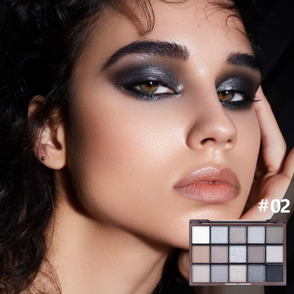 Smokey Black Eye Shadow Makeup Palette,15 Colors Gray Silver Dark Shimmer Matte Makeup Pallet,Long Lasting Waterproof Blendable for Daily and Halloween,Vegan,Cruelty -free