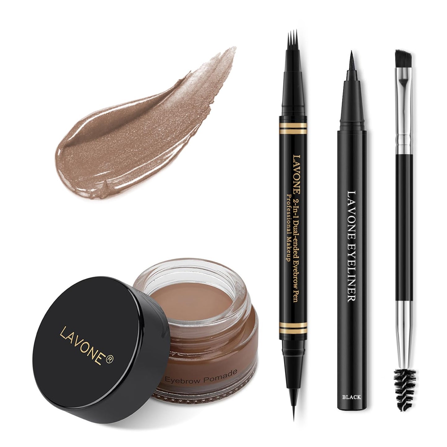 Eyebrow Pen Makeup Kit, with 4 Tip Waterproof Microblading Eyebrow Pencil, Eyeliner, Eyebrow Pomade and Dual-ended Eyebrow Brush, Brow Pencil Eyebrow Kit for Natural Looking - Ash Brown
