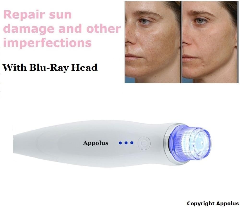 Microdermabrasion Machine - Appolus Premium Diamond Microdermabrasion Device Tool - 2 Diamond Tips - 5 Heads - Blackhead Blemishes Remover - Pores Fine Lines Minimizer