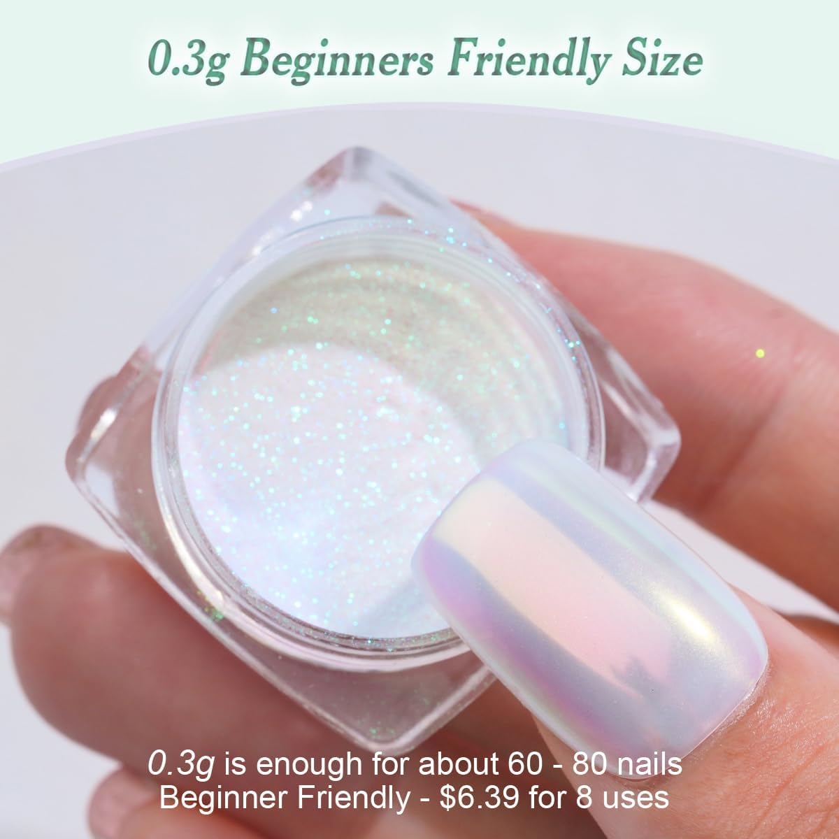 Pretty Diva 0.3g Mermaid Unicorn Chrome Nail Powder, Aurora Iridescent Chrome Powders for Nails, Mermaid Powder for Nails Chrome Mica Powder Manicure Pigment (Opal, 0.3g)