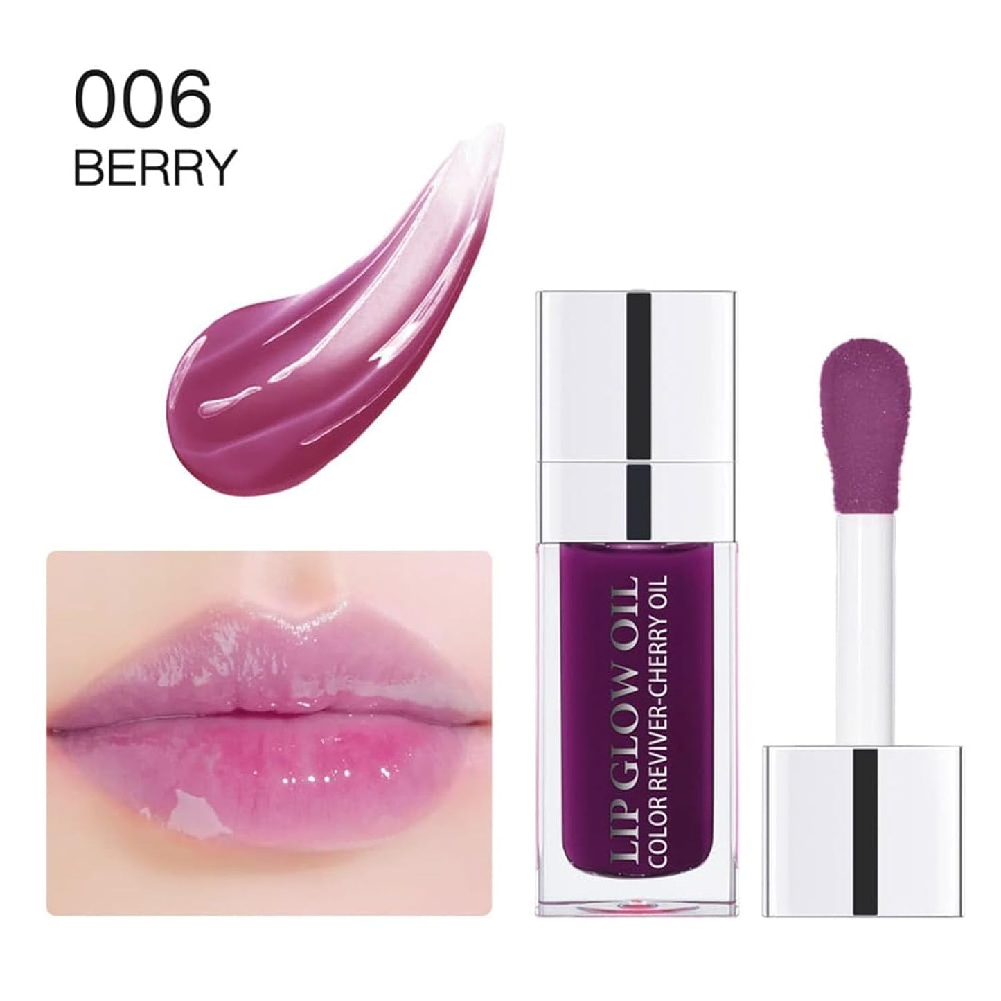 Hydrating Lip Glow Oil, Lip Oil Gloss Transparent Toot Tinted Nourishing Long Lasting Repairing Lightening Lip Lines (BERRY) 0.2 OZ