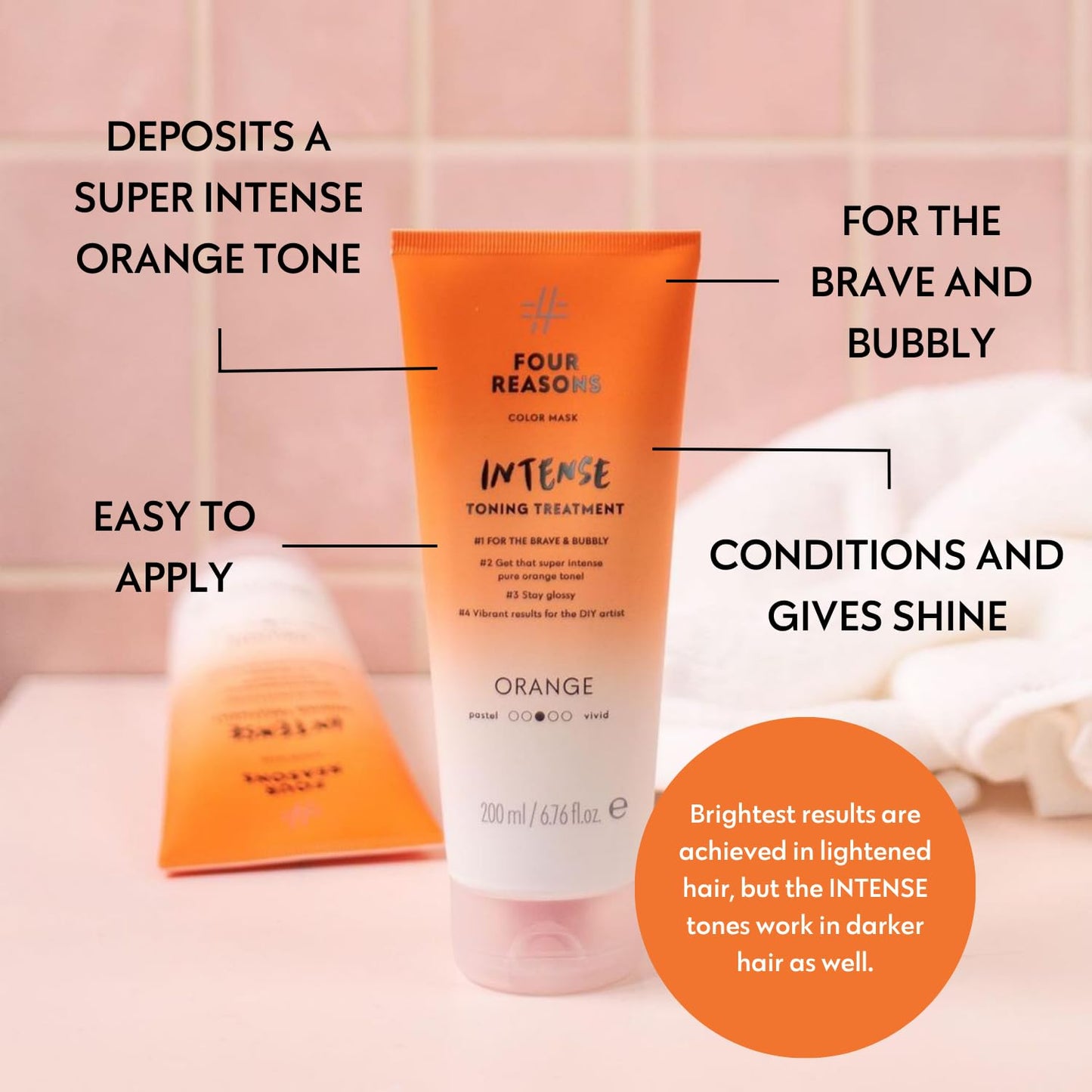 FOUR REASONS Color Mask INTENSE - Orange, 6.76 fl oz - Intensive Toning Treatment - Color Depositing Conditioner - Semi Permanent Hair Dye for Lightened and Colored Hair - 100% Vegan