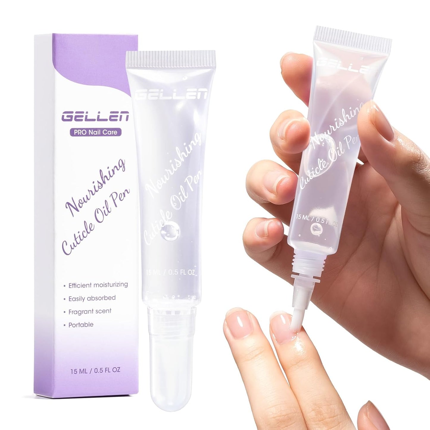 Gellen Nail Cuticle Oil Pen, Travel-sized Soft Brush Design, Rich in Jojoba Oil & VE, Soften Cuticle Strengthen Growth & Moisture Treatment for Dry Hangnail Thin Nails, 15ml Fragrance-free