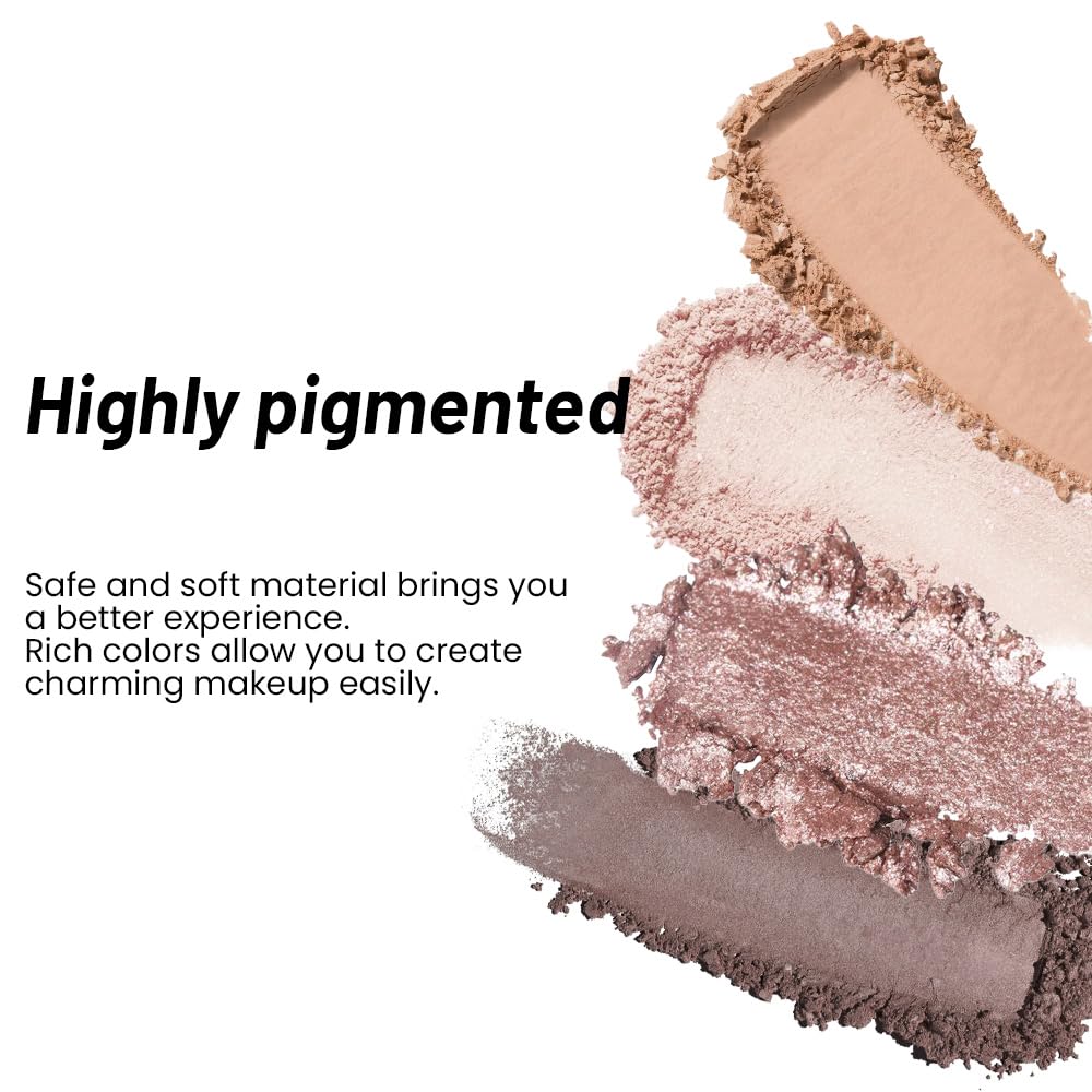 evpct Nude Brown Eyeshadow Quad Palette, Bright Nude Champagne Gold Brown Cocoa Glitter Metallic Shimmer Matte High Pigment Mini Eye Shadow Palette Makeup for older Women, Travel Size Built in Mirror