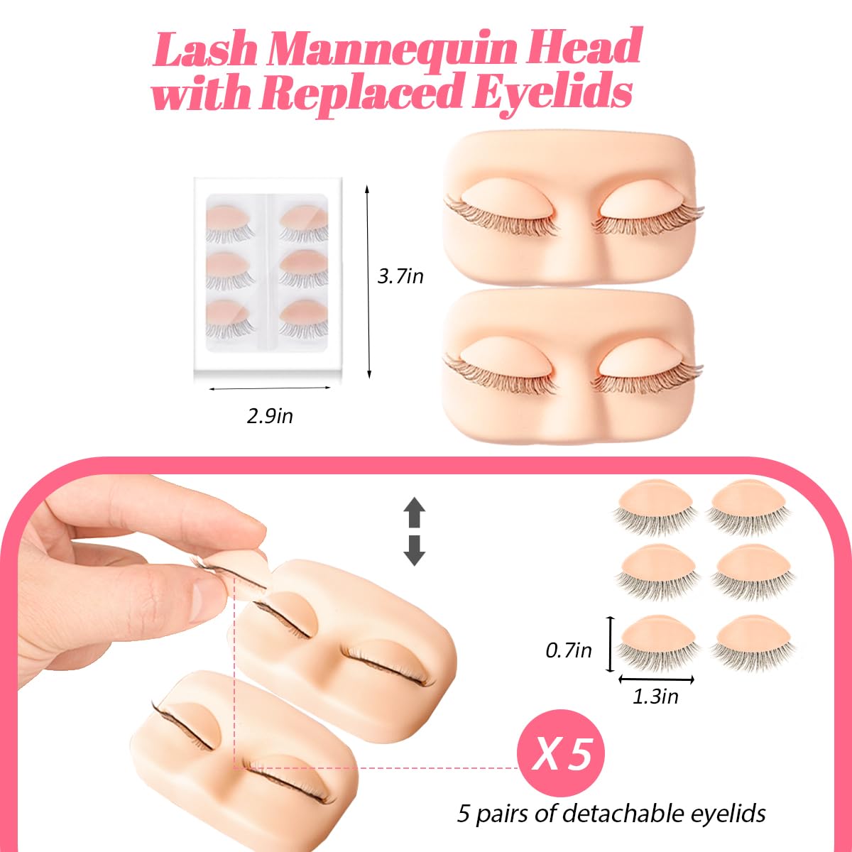 Lash Extension Kit for Beginners Lash Mannequin Head with Replaced Eyelids False Eyelashes Practice Eyelash Strips Facial Mister Tweezers Glue USB Fan Professional Set