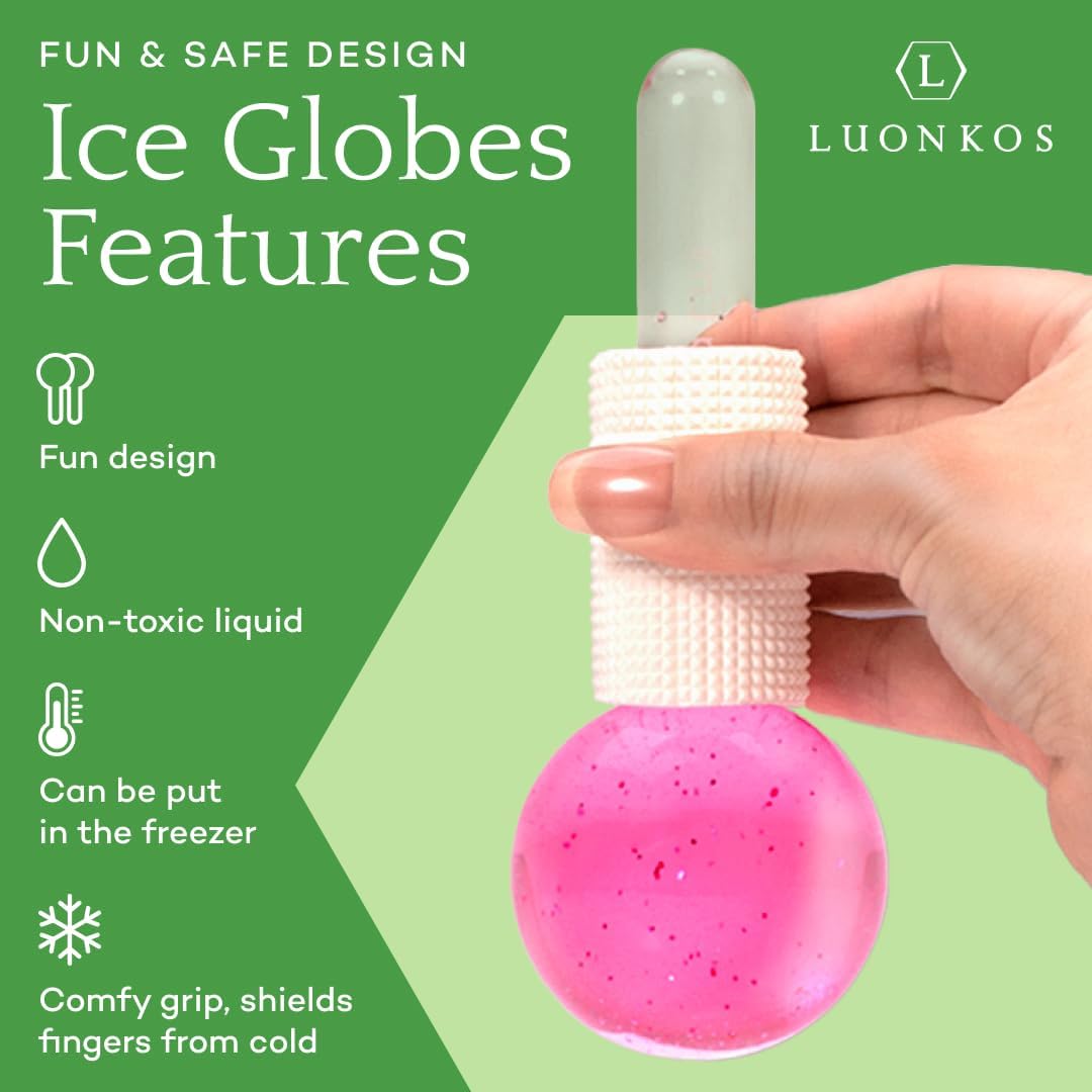 LUONKOS Ice Globes for Face - Pink, Set of 2 - Unbreakable Reusable Glass Gua Sha Tool & Lymphatic Drainage Massager - Skincare Tools for Puffiness & Dark Circles