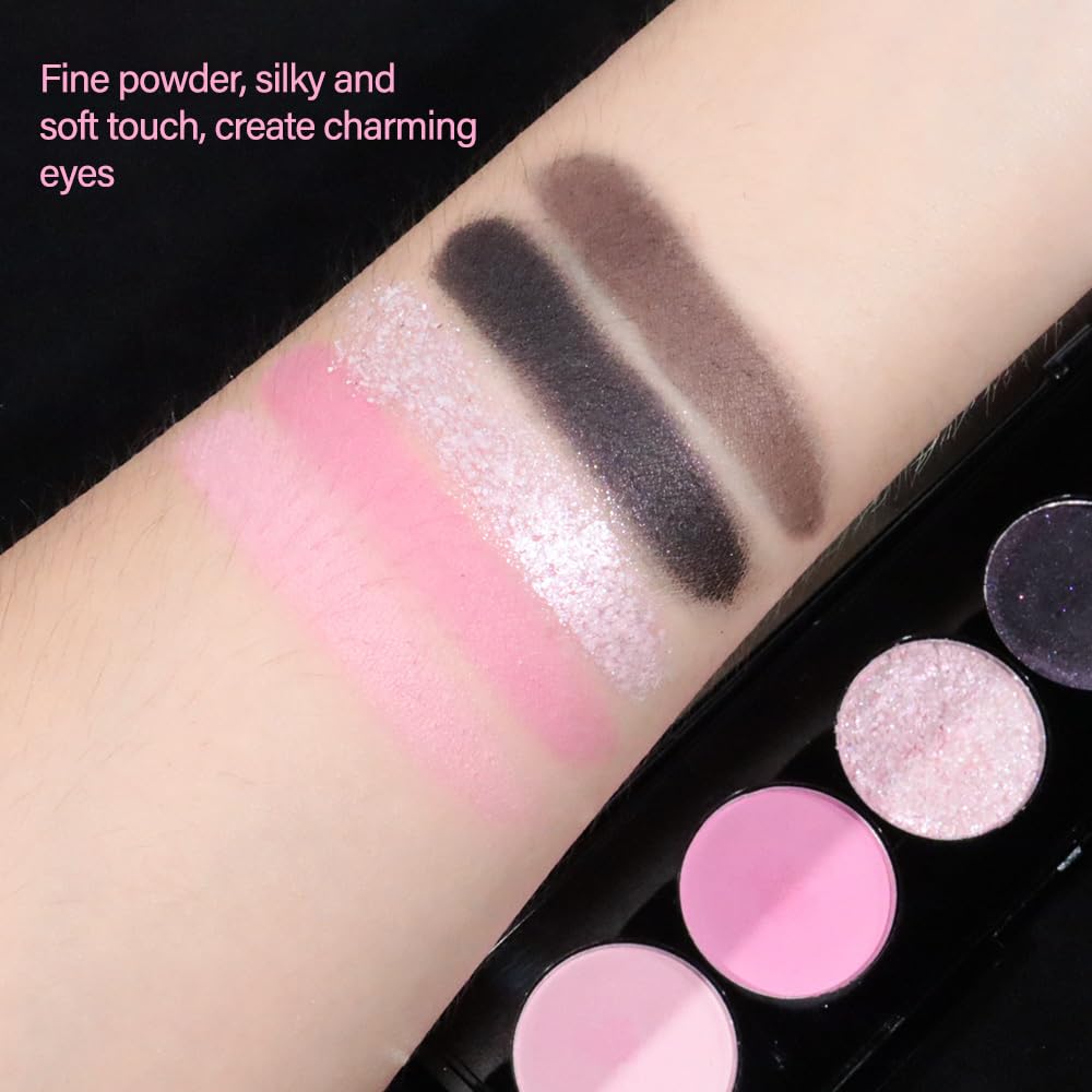 Pink Black Brown 5Colors Eye Shadow Palette Makeup with Mirror,Neutral Vegan Eyeshadow Palette for Older Women Waterproof Long Lasting Naturing-Looking sombras para ojos,Cruelty Free